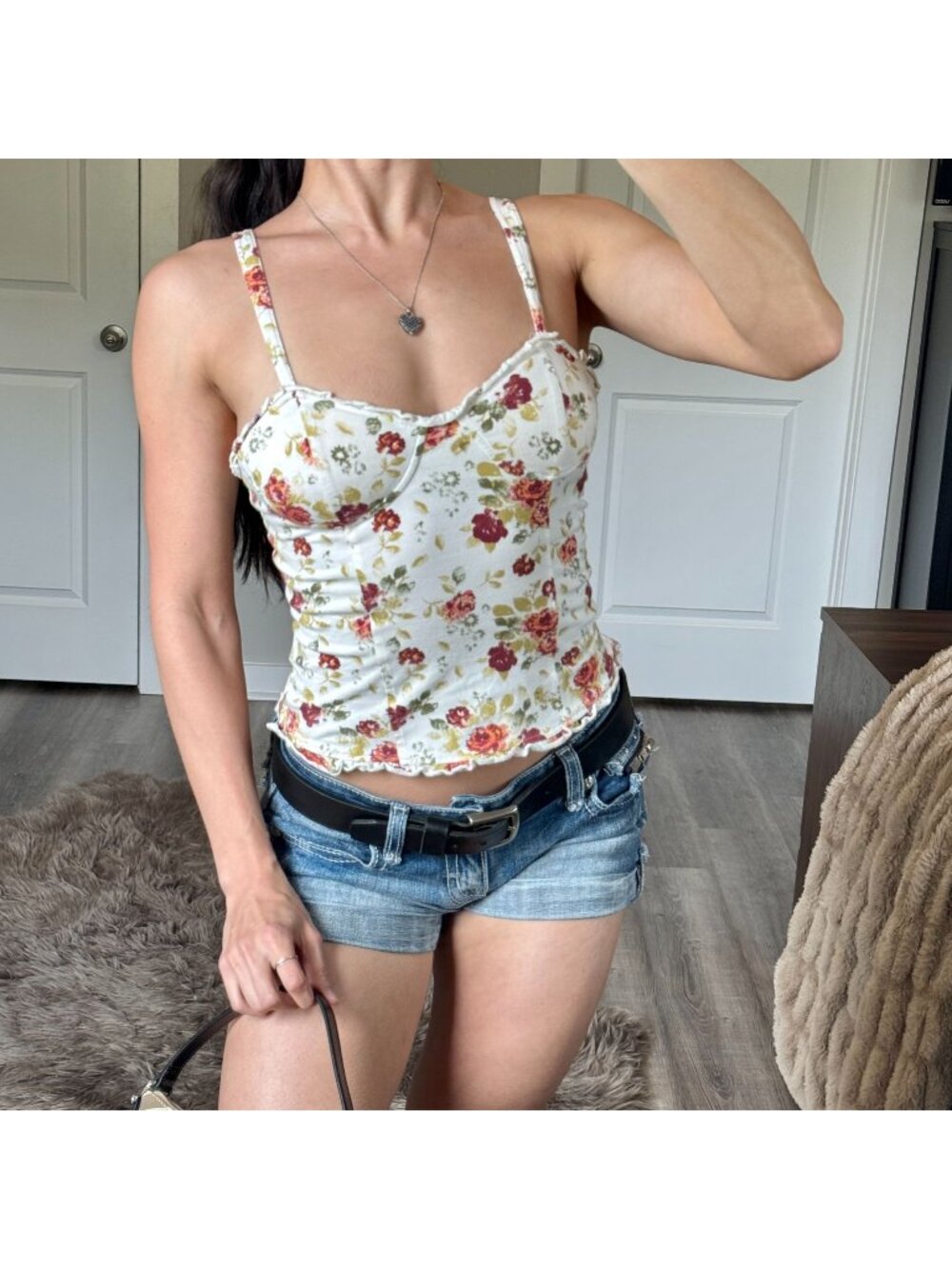 Y2K 2000s Coquette Mudd Floral Bustier Cami Top Womens M Feminine Dainty Summer